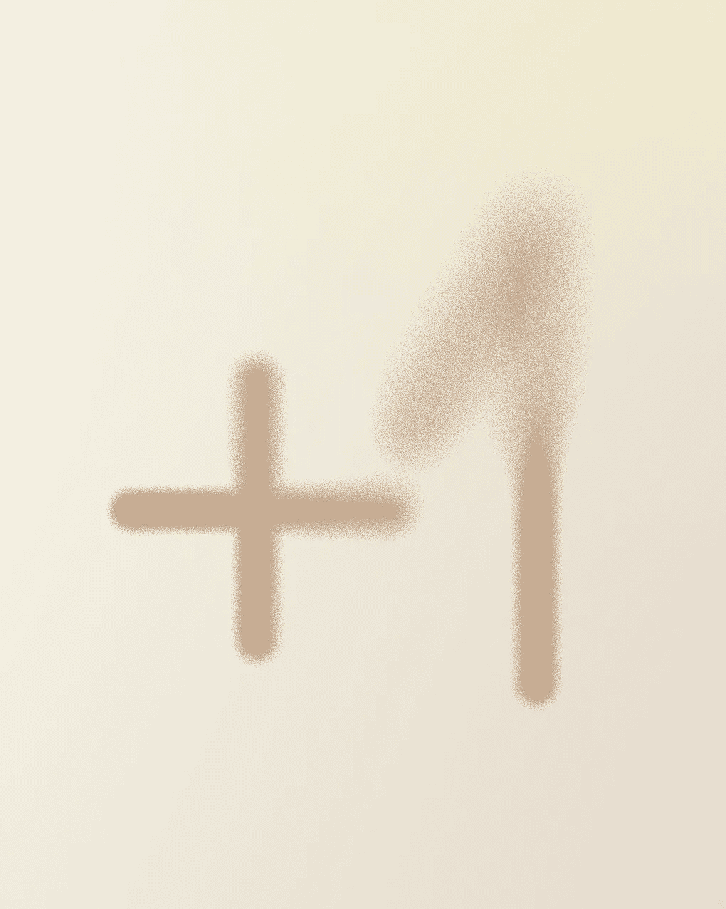 Symbol plus jedna ve světle hnědém stínu na krémovém pozadí.